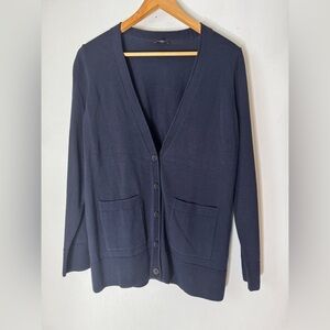 Talbots Medium Navy Button Down Cotton‎ Blend Cardigan Hip Length